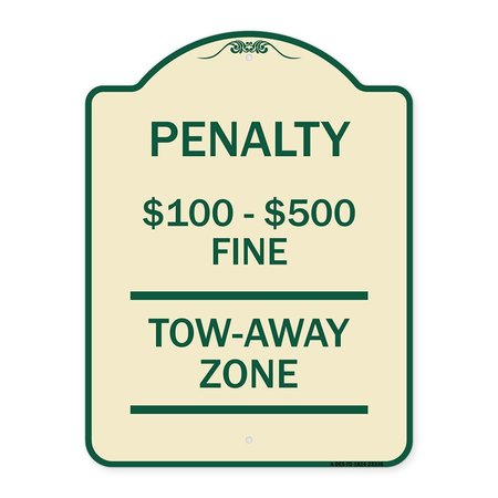 SIGNMISSION Penalty $100 $500 Fine Tow Away Zone Virginia Handicap Supplementary Alum, 24" x 18", TG-1824-23336 A-DES-TG-1824-23336